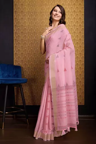 Pink plain organza organza-sarees saree with blouse