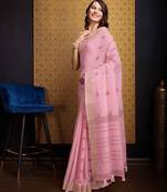 Pink plain organza organza-sarees saree with blouse