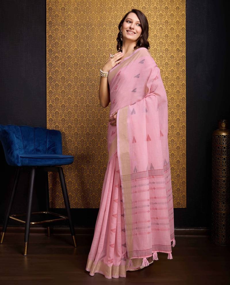 Pink plain organza organza-sarees saree with blouse