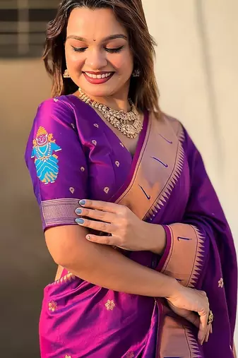 purple plain silk_blend paithani-saree saree with blouse