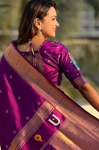 purple plain silk_blend paithani-saree saree with blouse