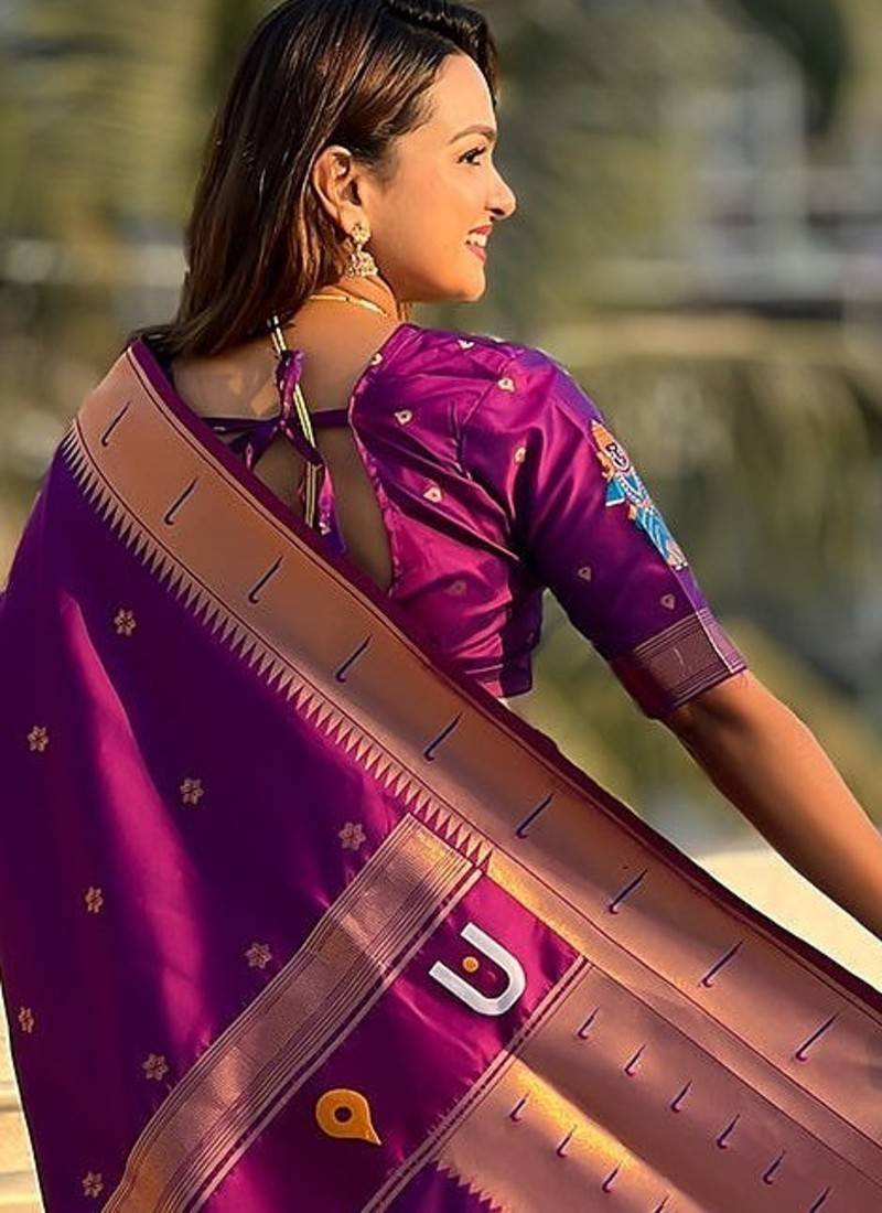 purple plain silk_blend paithani-saree saree with blouse
