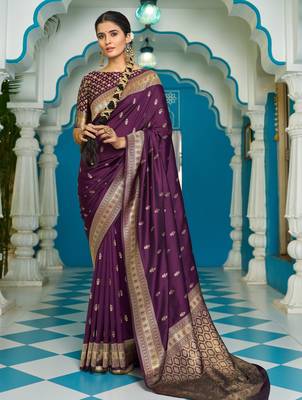purple plain silk_blend silk-blend-sarees saree with blouse 1