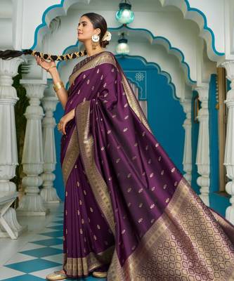 purple plain silk_blend silk-blend-sarees saree with blouse 2