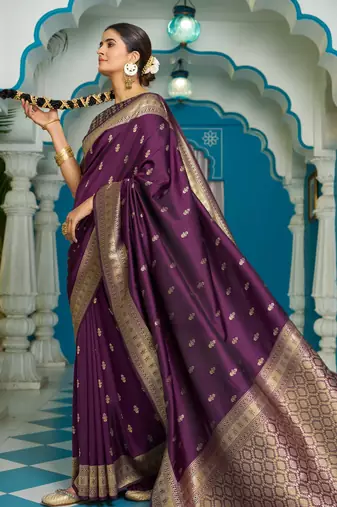 purple plain silk_blend silk-blend-sarees saree with blouse