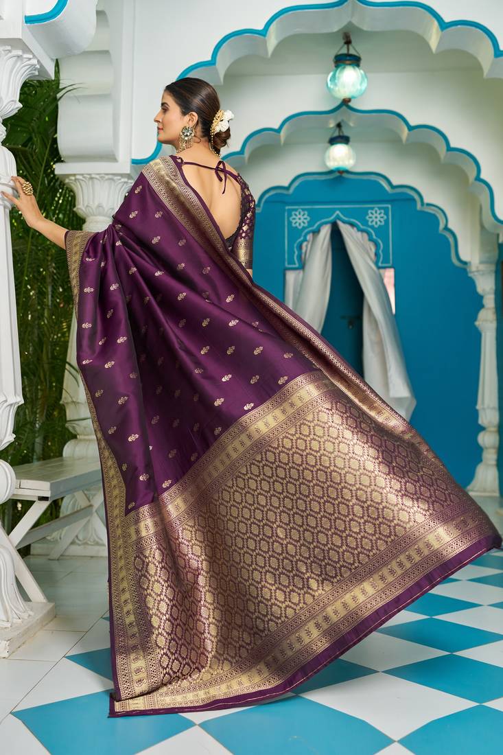 purple plain silk_blend silk-blend-sarees saree with blouse