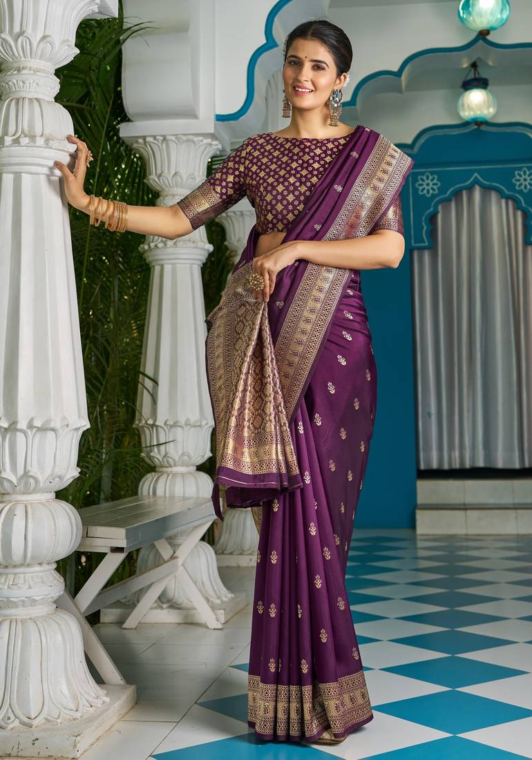 purple plain silk_blend silk-blend-sarees saree with blouse