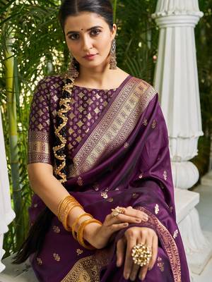 purple plain silk_blend silk-blend-sarees saree with blouse 5