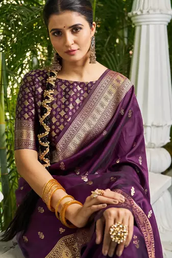 purple plain silk_blend silk-blend-sarees saree with blouse