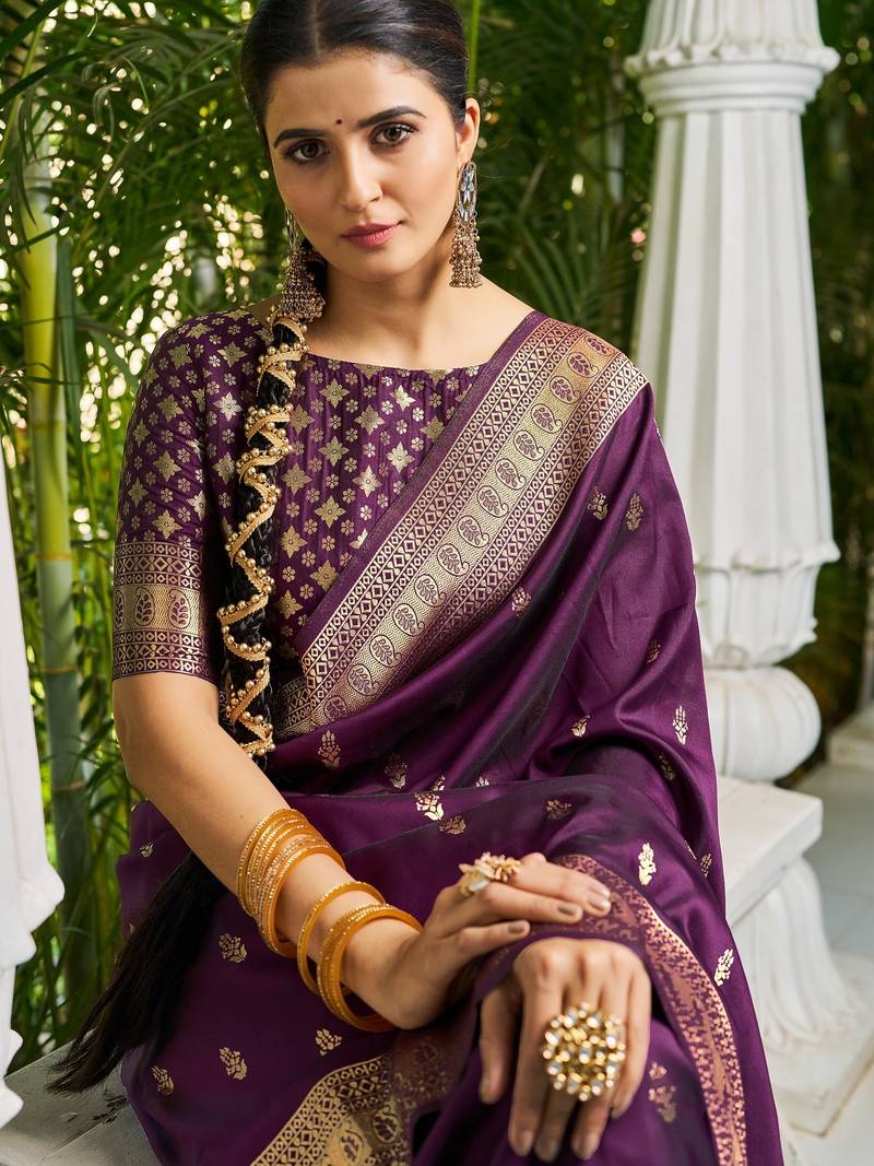 purple plain silk_blend silk-blend-sarees saree with blouse