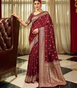 maroon plain silk_blend silk-blend-sarees saree with blouse