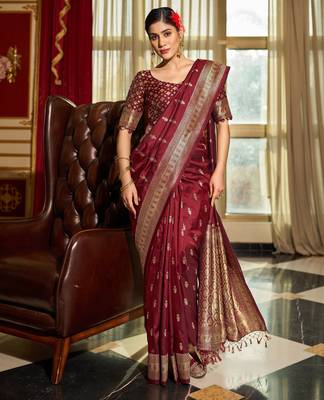 maroon plain silk_blend silk-blend-sarees saree with blouse 2