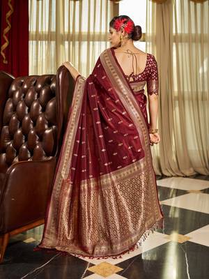 maroon plain silk_blend silk-blend-sarees saree with blouse 3
