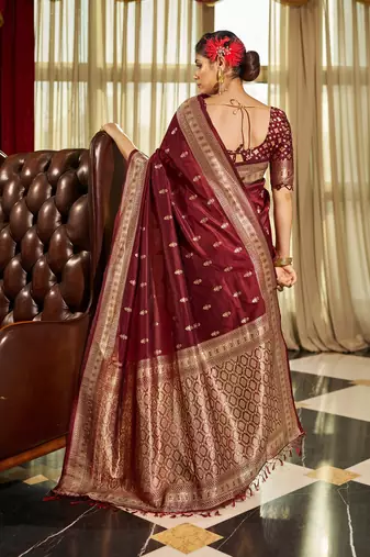 maroon plain silk_blend silk-blend-sarees saree with blouse