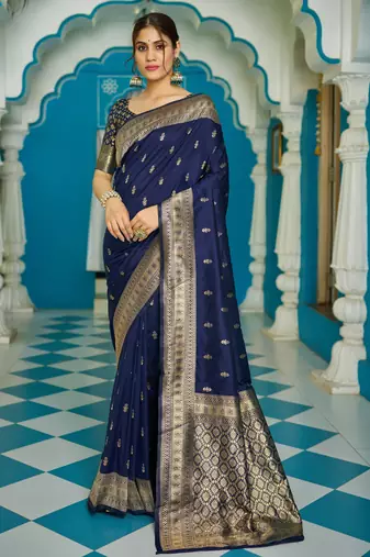 blue plain silk_blend silk-blend-sarees saree with blouse
