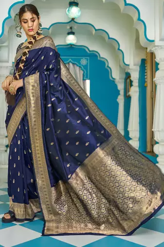 blue plain silk_blend silk-blend-sarees saree with blouse