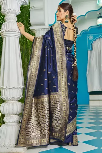 blue plain silk_blend silk-blend-sarees saree with blouse