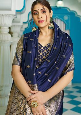 blue plain silk_blend silk-blend-sarees saree with blouse 4