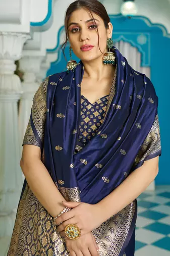 blue plain silk_blend silk-blend-sarees saree with blouse