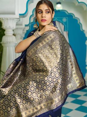 blue plain silk_blend silk-blend-sarees saree with blouse 5