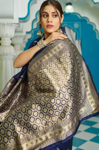 blue plain silk_blend silk-blend-sarees saree with blouse