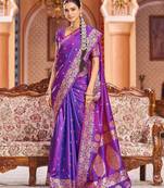 purple plain silk_blend banarasi-sarees saree with blouse