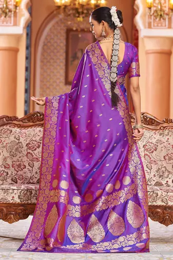 purple plain silk_blend banarasi-sarees saree with blouse