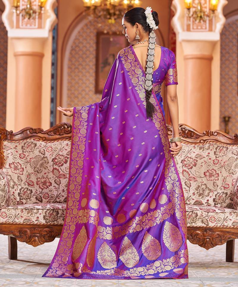 purple plain silk_blend banarasi-sarees saree with blouse