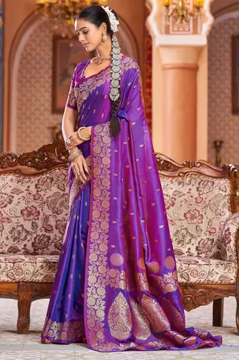 purple plain silk_blend banarasi-sarees saree with blouse
