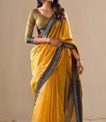 Yellow plain cotton cotton-sarees saree with blouse