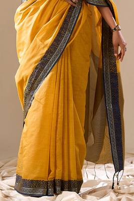 Yellow plain cotton cotton-sarees saree with blouse 4