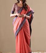 Peach plain cotton cotton-sarees saree with blouse