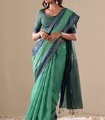 Green plain cotton cotton-sarees saree with blouse