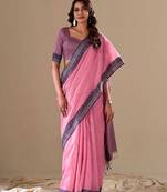 Pink plain cotton cotton-sarees saree with blouse