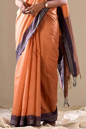 Orange plain cotton cotton-sarees saree with blouse