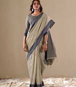 Grey plain cotton cotton-sarees saree with blouse