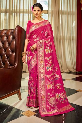 pink plain silk silk-sarees saree with blouse