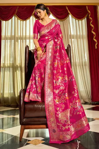 pink plain silk silk-sarees saree with blouse