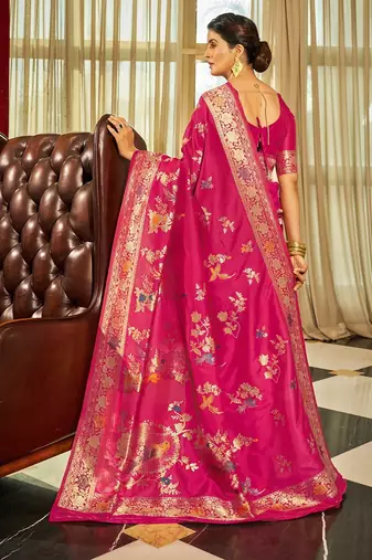pink plain silk silk-sarees saree with blouse