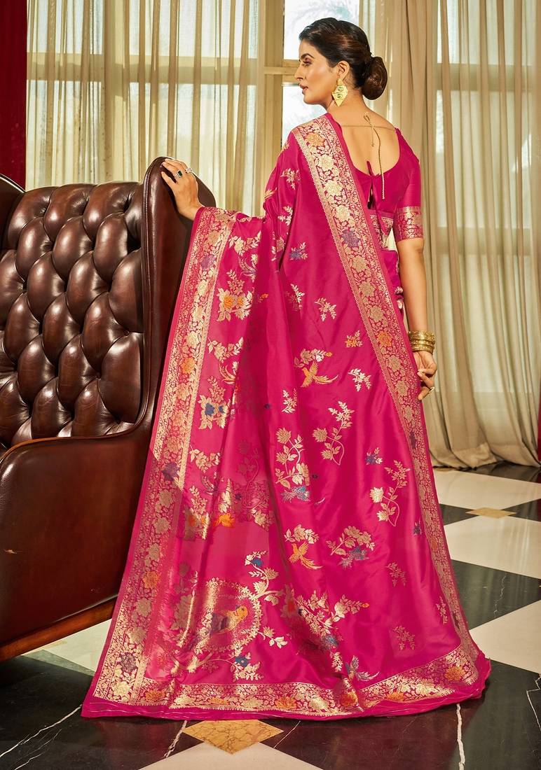 pink plain silk silk-sarees saree with blouse