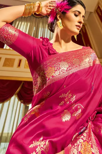pink plain silk silk-sarees saree with blouse