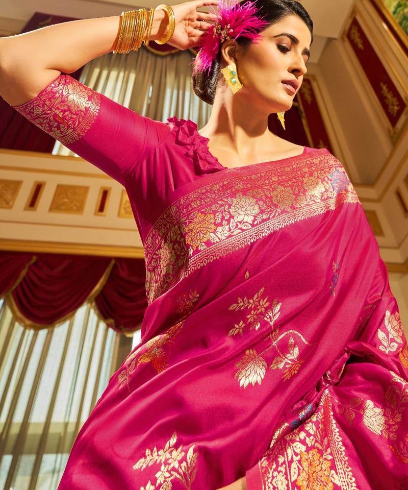 pink plain silk silk-sarees saree with blouse