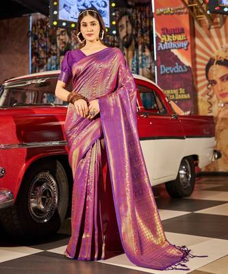 purple plain silk silk-sarees saree with blouse 1