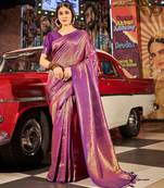 purple plain silk silk-sarees saree with blouse