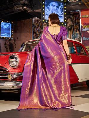 purple plain silk silk-sarees saree with blouse 2