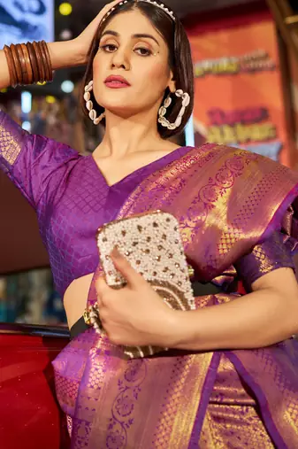 purple plain silk silk-sarees saree with blouse