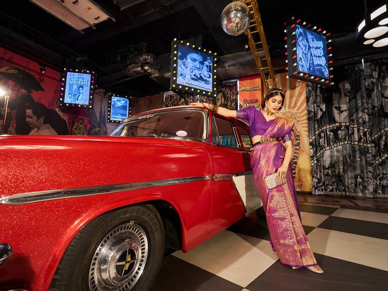 purple plain silk silk-sarees saree with blouse