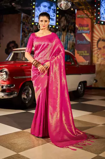 pink plain silk silk-sarees saree with blouse