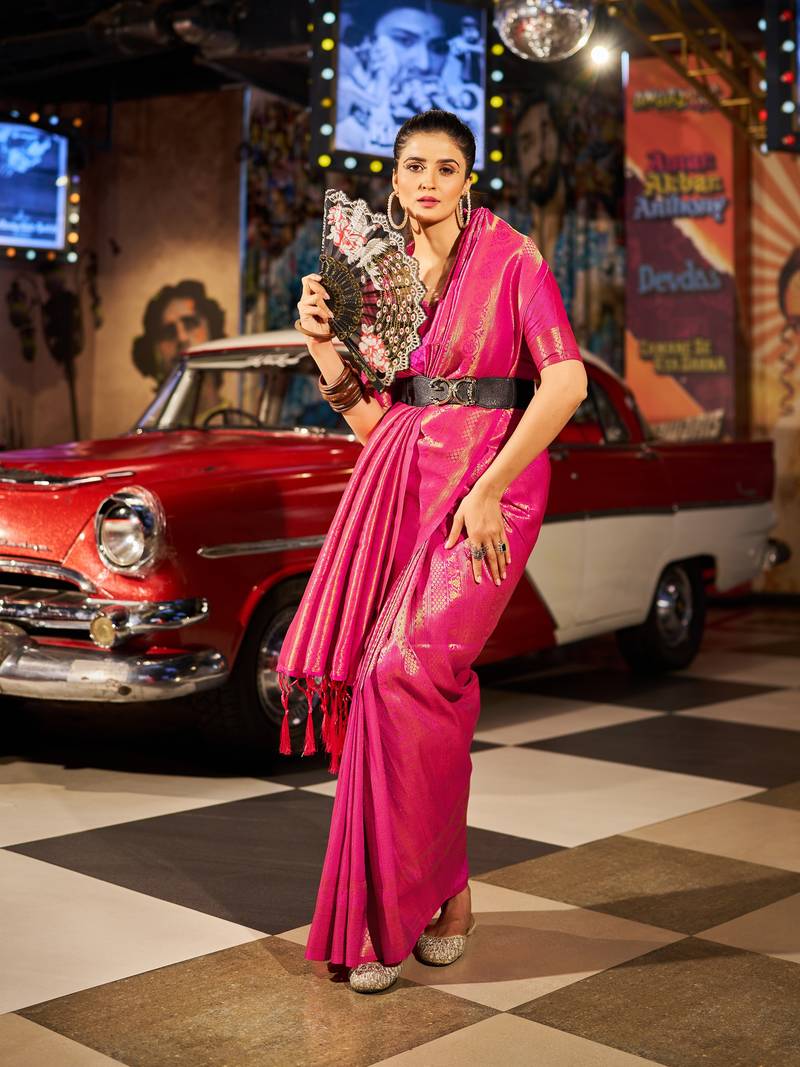 pink plain silk silk-sarees saree with blouse