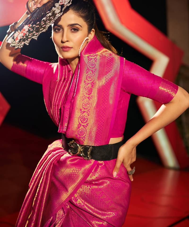 pink plain silk silk-sarees saree with blouse